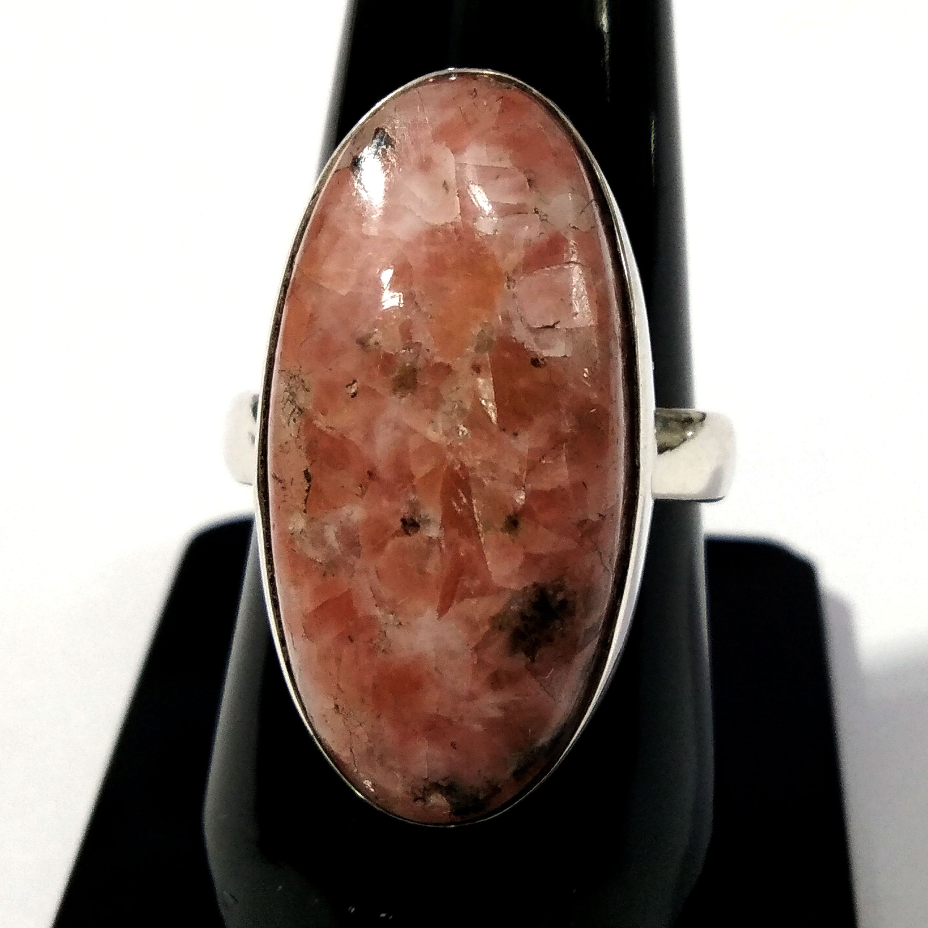 Rhodochrosite Cabochon Ring, Solid 925 Sterling Silver Ring, Natural Gemstone Rhodochrosite Size 27x13 MM Shape Oval Ring, Handmade Ring.
